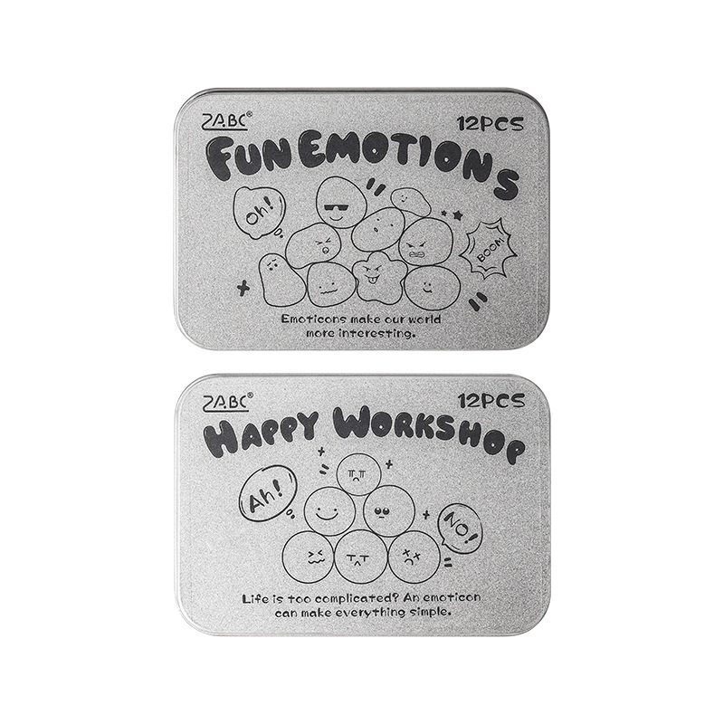 12Pcs Cute Emoji Theme Wooden Stamp