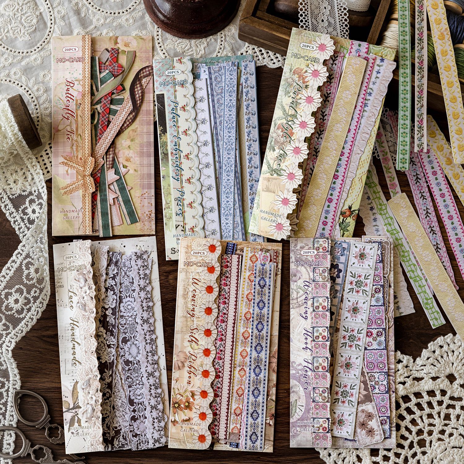 20Pcs/Pack Long Strip Hard Card Vintage Floral Stickers
