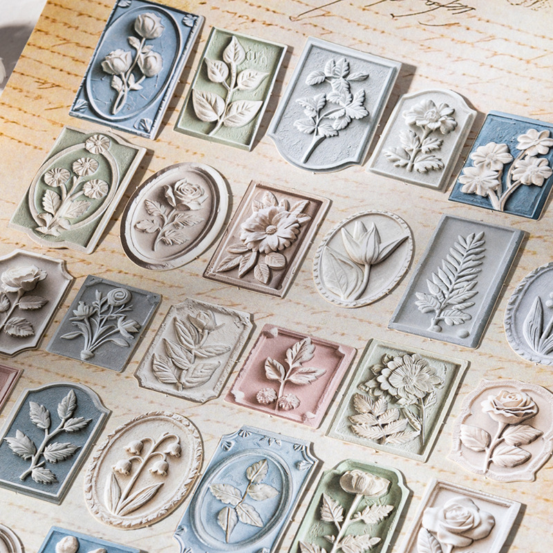 30Pcs Embossed Floral Theme Stickers