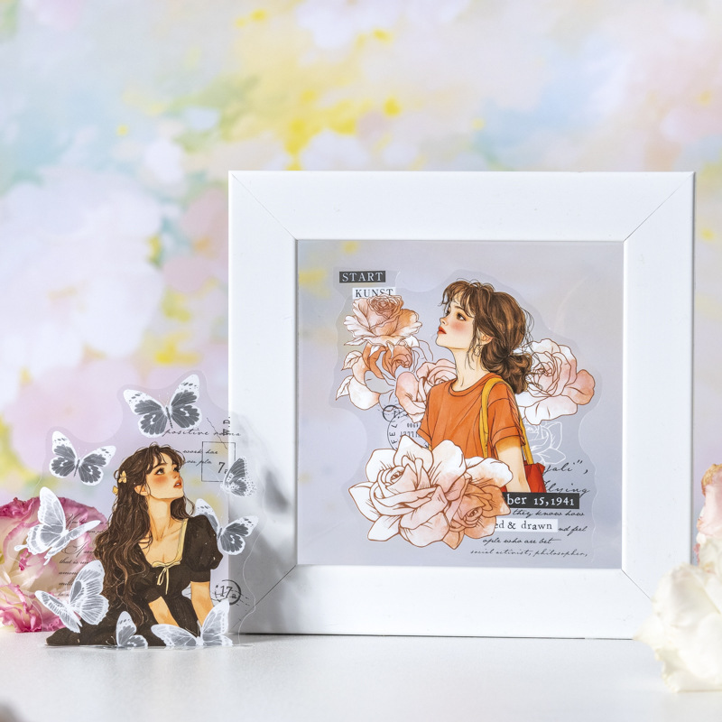 10 Pcs/Pack Girls Floral Themed PET Stickers