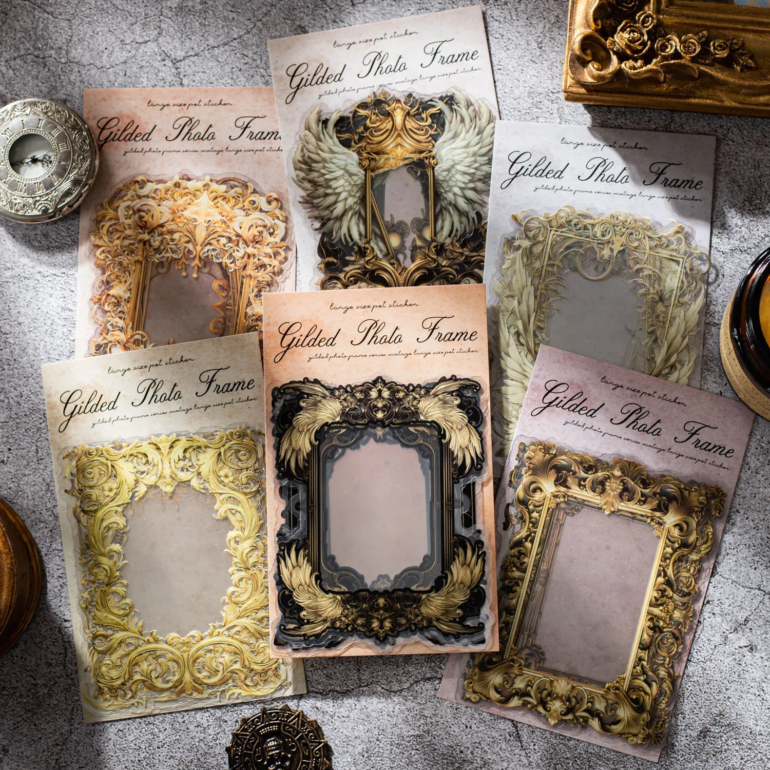 10 PCS/1 Pack Gold Plated Photo Frame Scrapbook Decoration Stickers