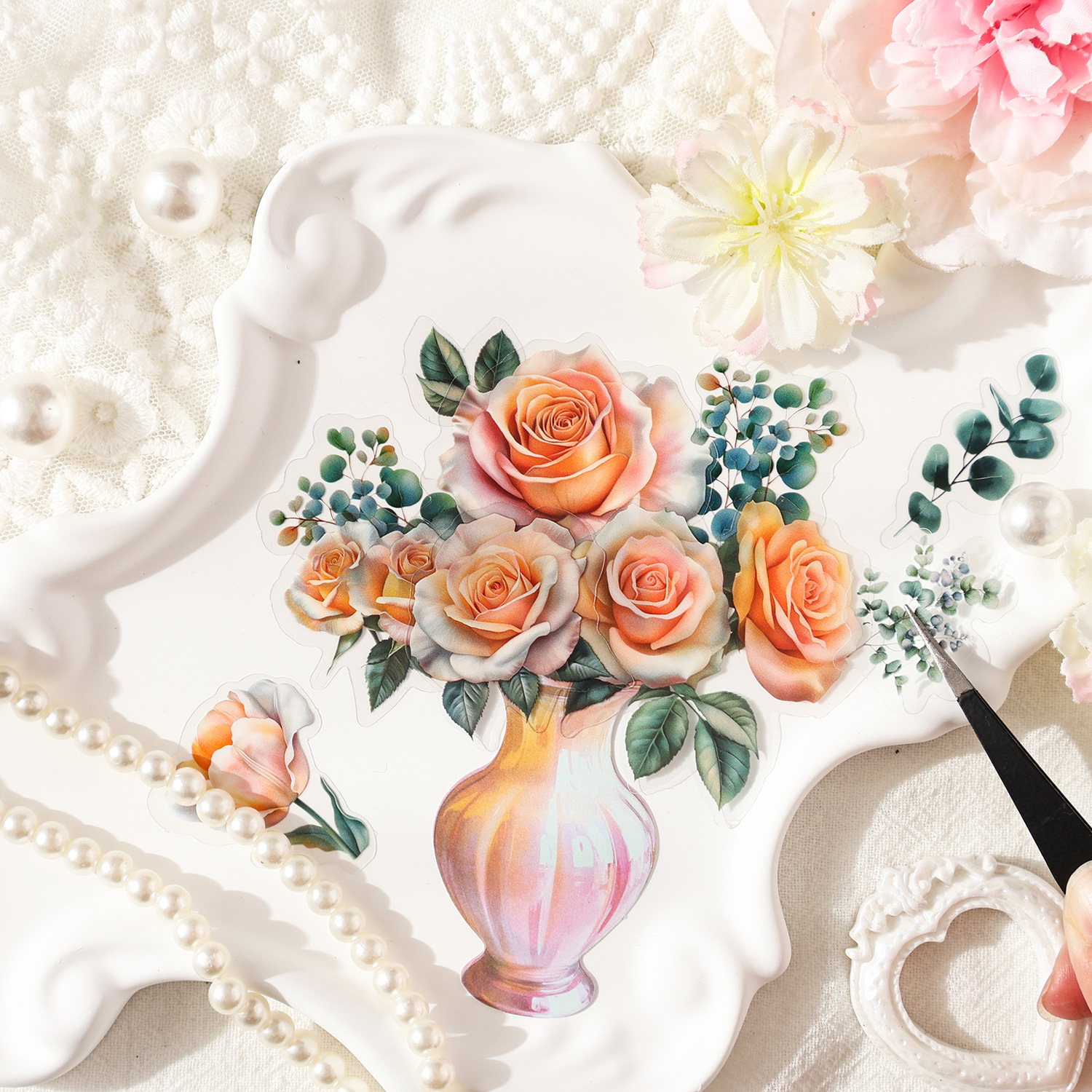 12Pcs Floral Vase Element PET Sticker