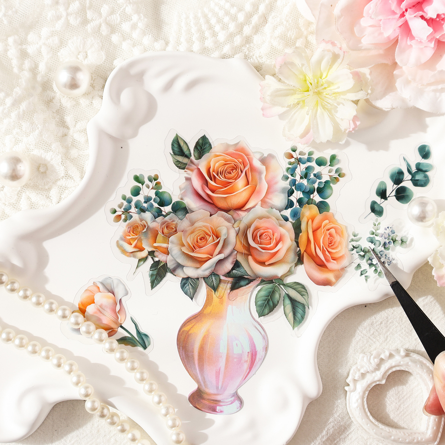 12Pcs Floral Vase Element PET Sticker