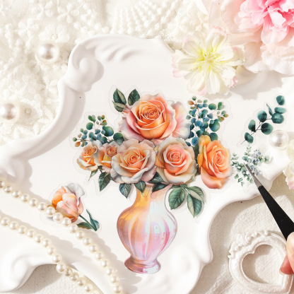 12Pcs Floral Vase Element PET Sticker