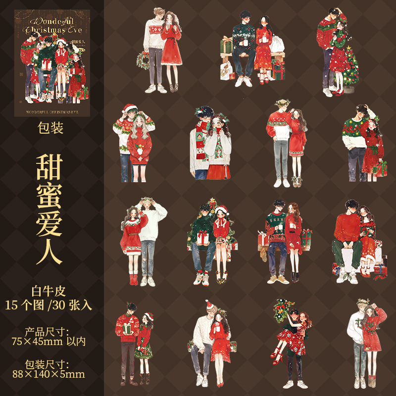 30Pcs/Pack Christmas Character Theme Stickers