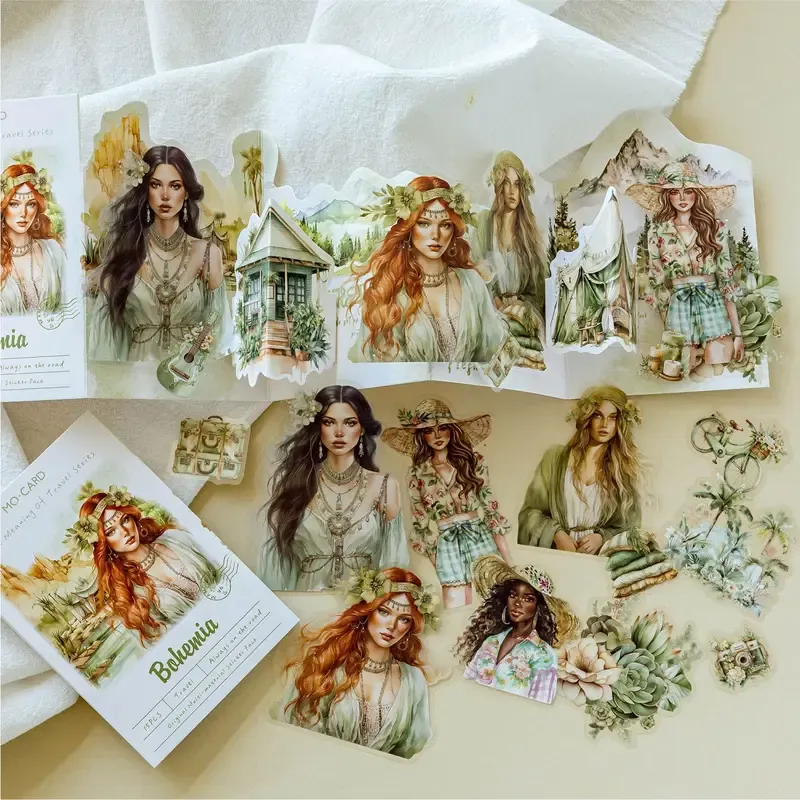 15pcs/1lot Summer Girls Travel Themed PET Stickers