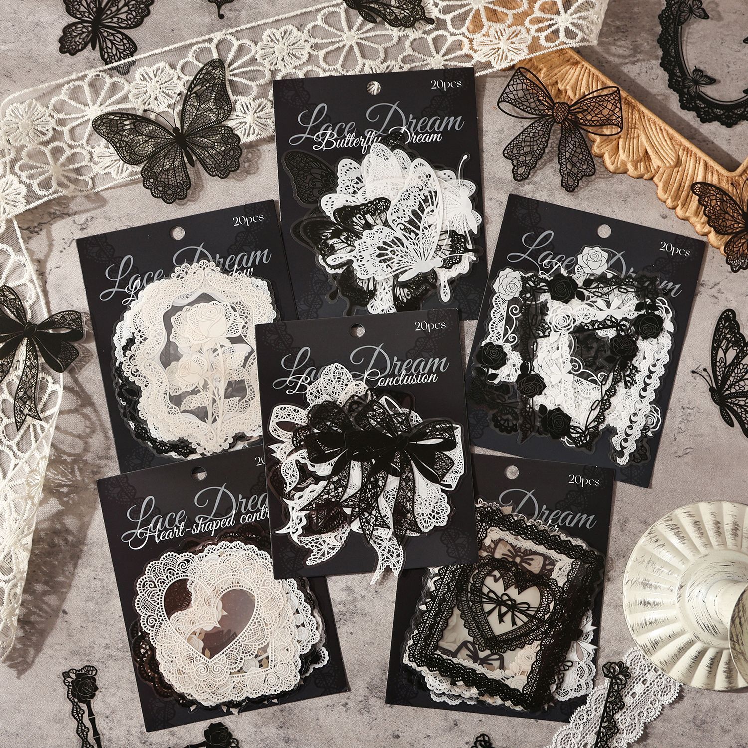 20Pcs/Pack Vintage Lace Frame PET Stickers