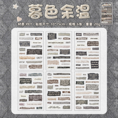 6-Piece Set of English-Text PET Stickers