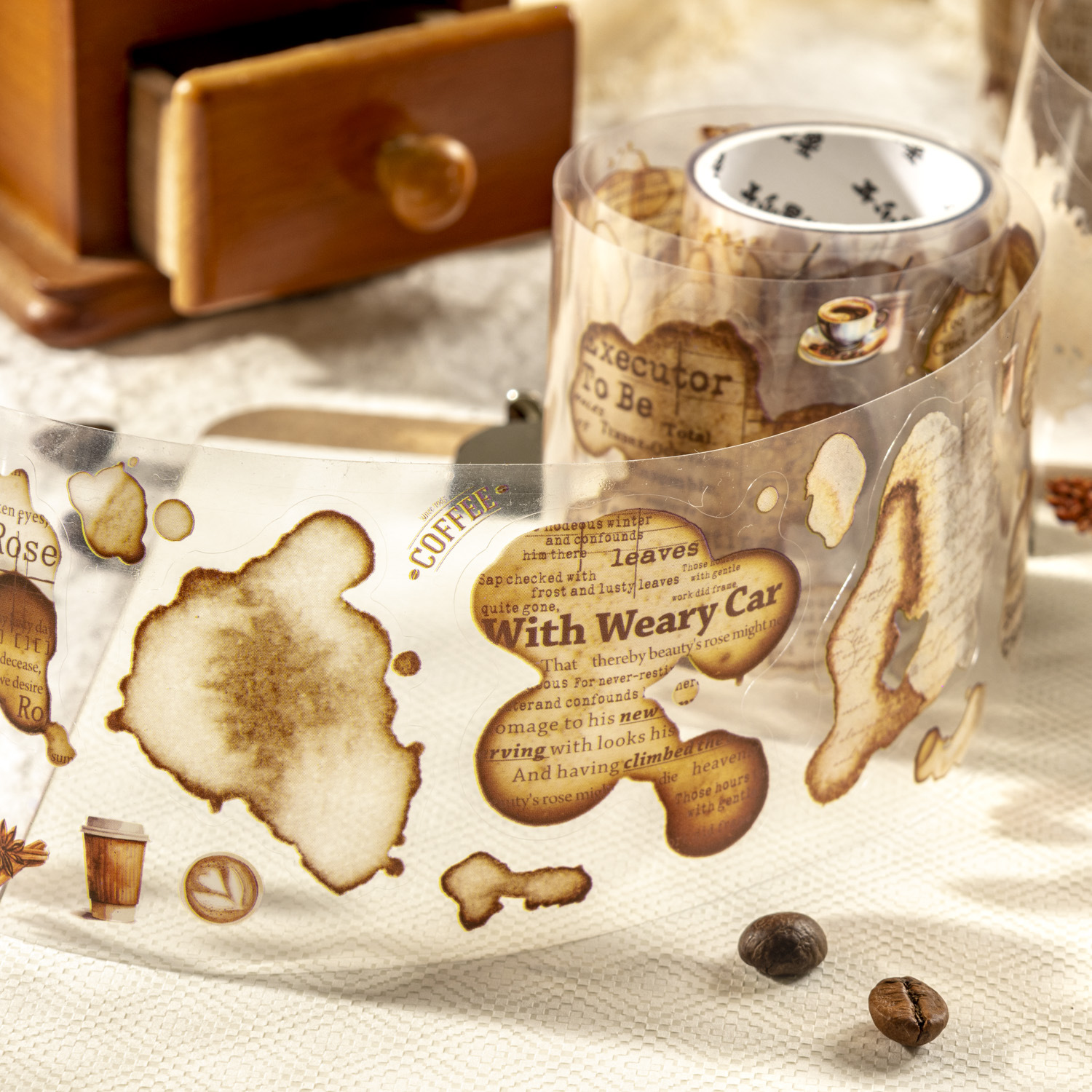 Pre-cut coffee stain themed PET tape 2.36*78.74 inch