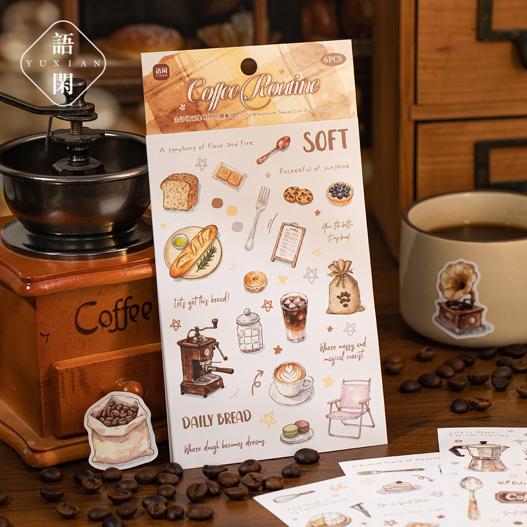 6Pcs collage baking theme PET stickers