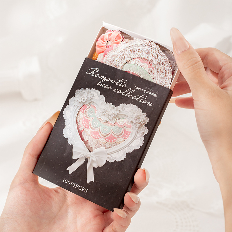 100Pcs/Pack Lace Theme PET Stickers