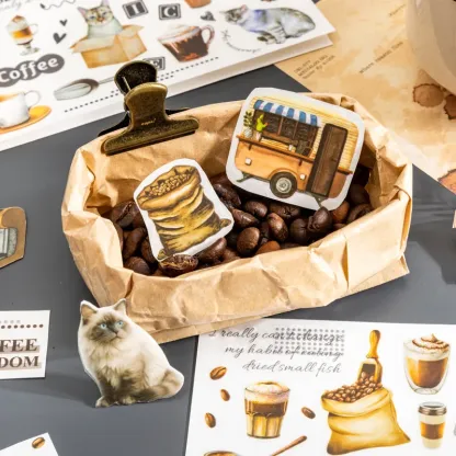 2pcs/1pack Coffee-Drinking Cat Stickers