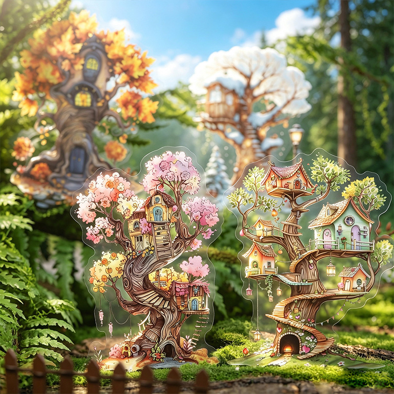 12Pcs Treehouse Scenery PET Stickers