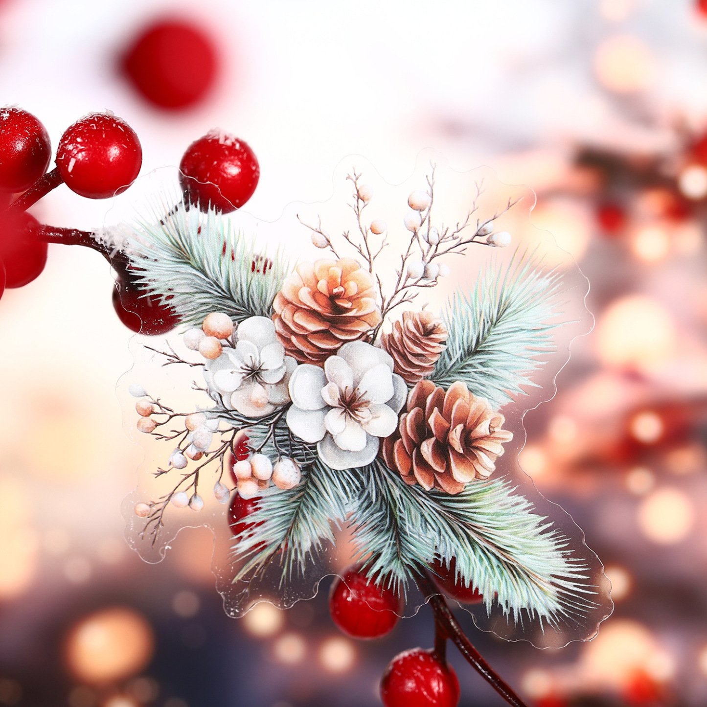 20Pcs/Pack Winter Holly Christmas Tree Flowers Branch Theme Scrapbook PET Stickers
