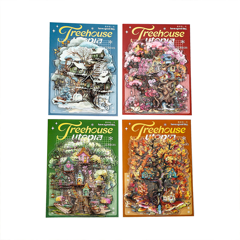 12Pcs Treehouse Scenery PET Stickers
