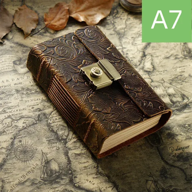 A5/A6/A7 Handmade Password Diary Genuine Leather Cover 400 Pages Thick Vintage Blank Kraft Paper
