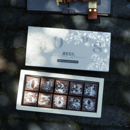 10Pcs Flower Digital Theme Wooden Stamp