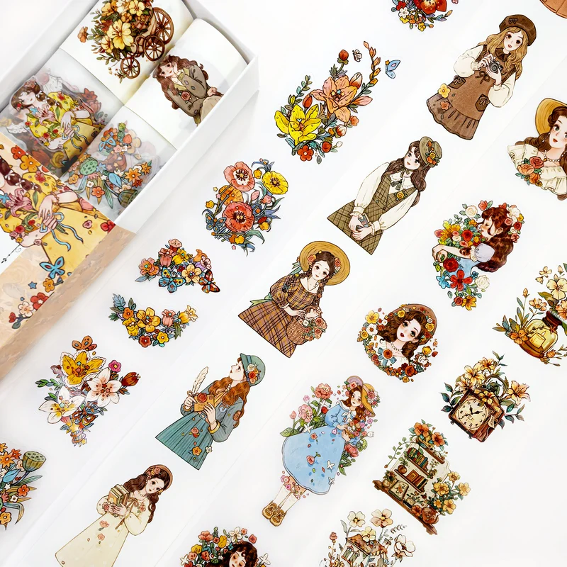 4 Roll/set vintage girl flower pet tape