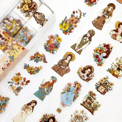 4 Roll/set vintage girl flower pet tape
