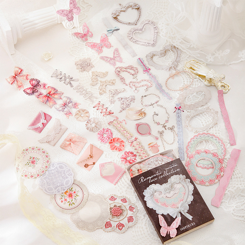 100Pcs/Pack Lace Theme PET Stickers