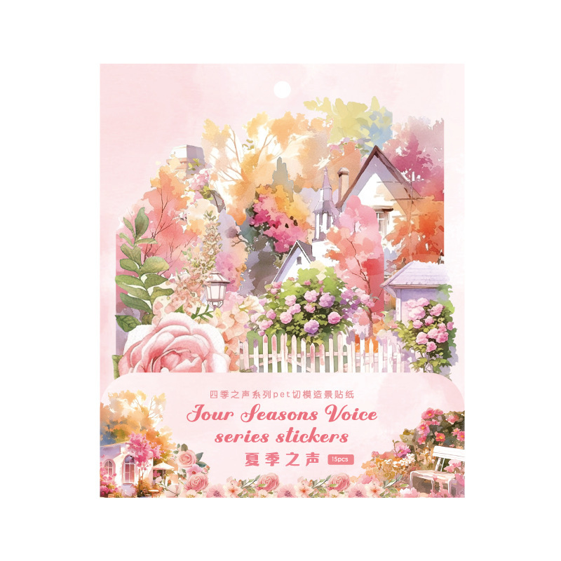 15Pcs Pre-Cut Pet Four Seasons Field Flower Scenery Background Stickers