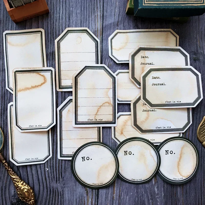 15pcs Coffee Stained Label Stickers for Photo Albums DIY Scrapbooking Materials Paper Pack