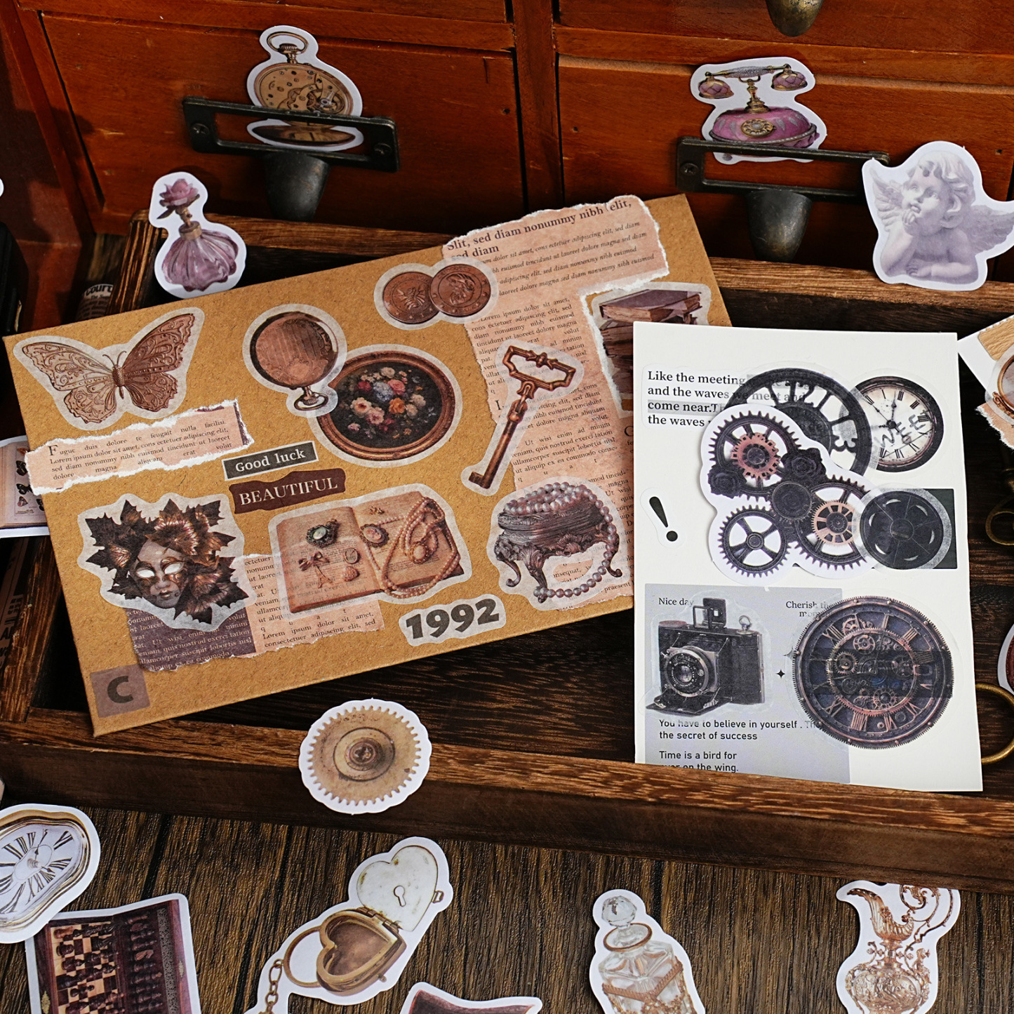 50Pcs/Pack Vintage Metal Steampunk Washi Stickers
