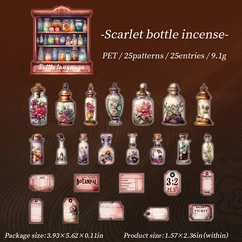 Small bottle or vintage flowers PET sticker