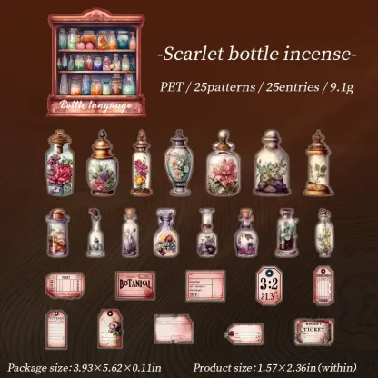 Small bottle or vintage flowers PET sticker