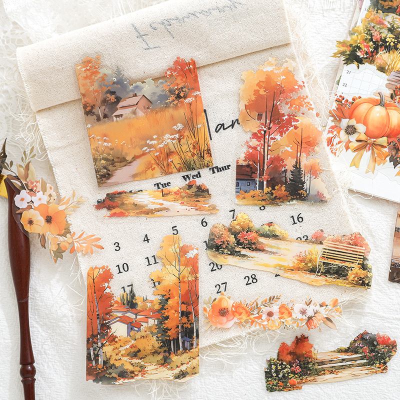 15Pcs Pre-Cut Pet Four Seasons Field Flower Scenery Background Stickers