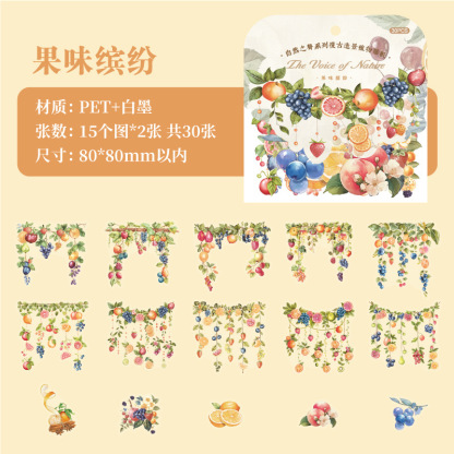 30Sheet/Book Seasonal Fruit Plant Theme PET Sticker Background Scrapbook
