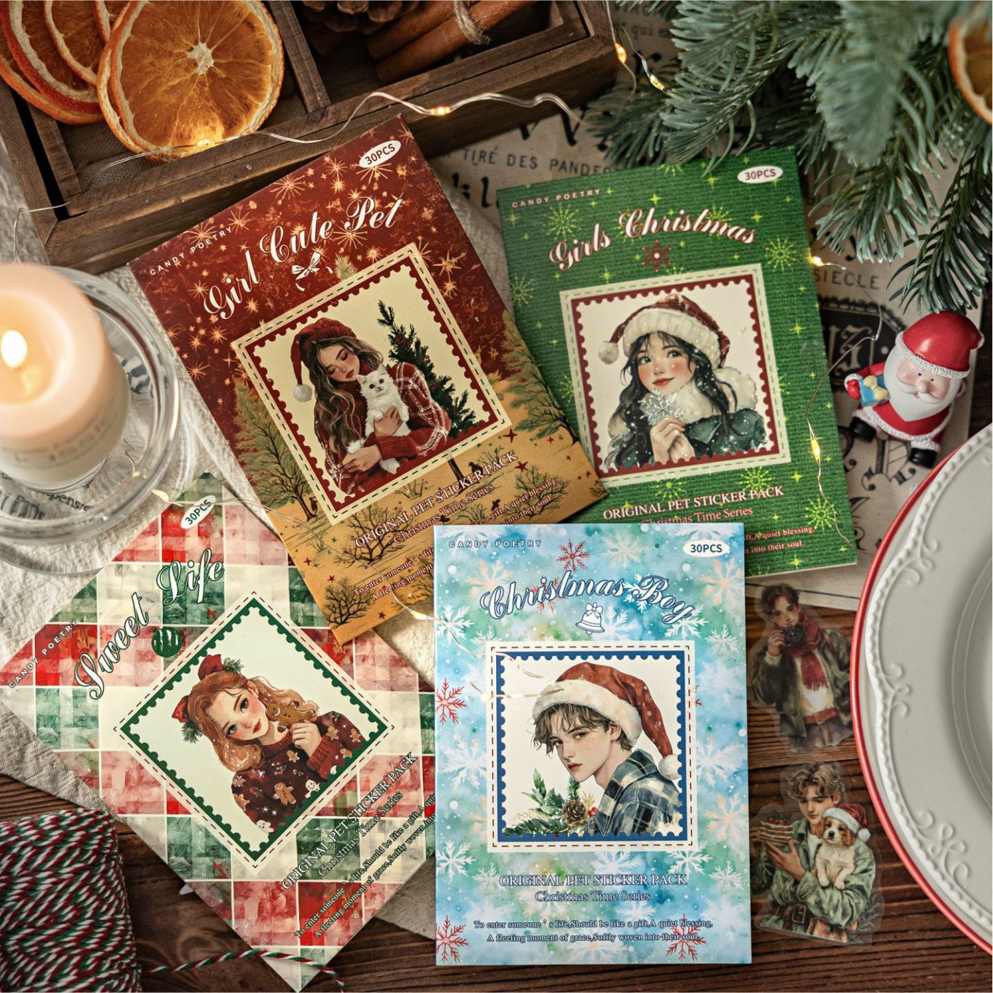 30Pcs/Pack Christmas Themed PET Stickers