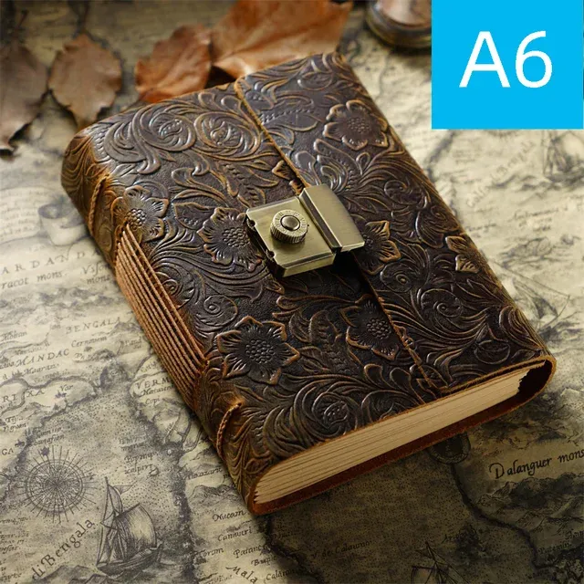 A5/A6/A7 Handmade Password Diary Genuine Leather Cover 400 Pages Thick Vintage Blank Kraft Paper