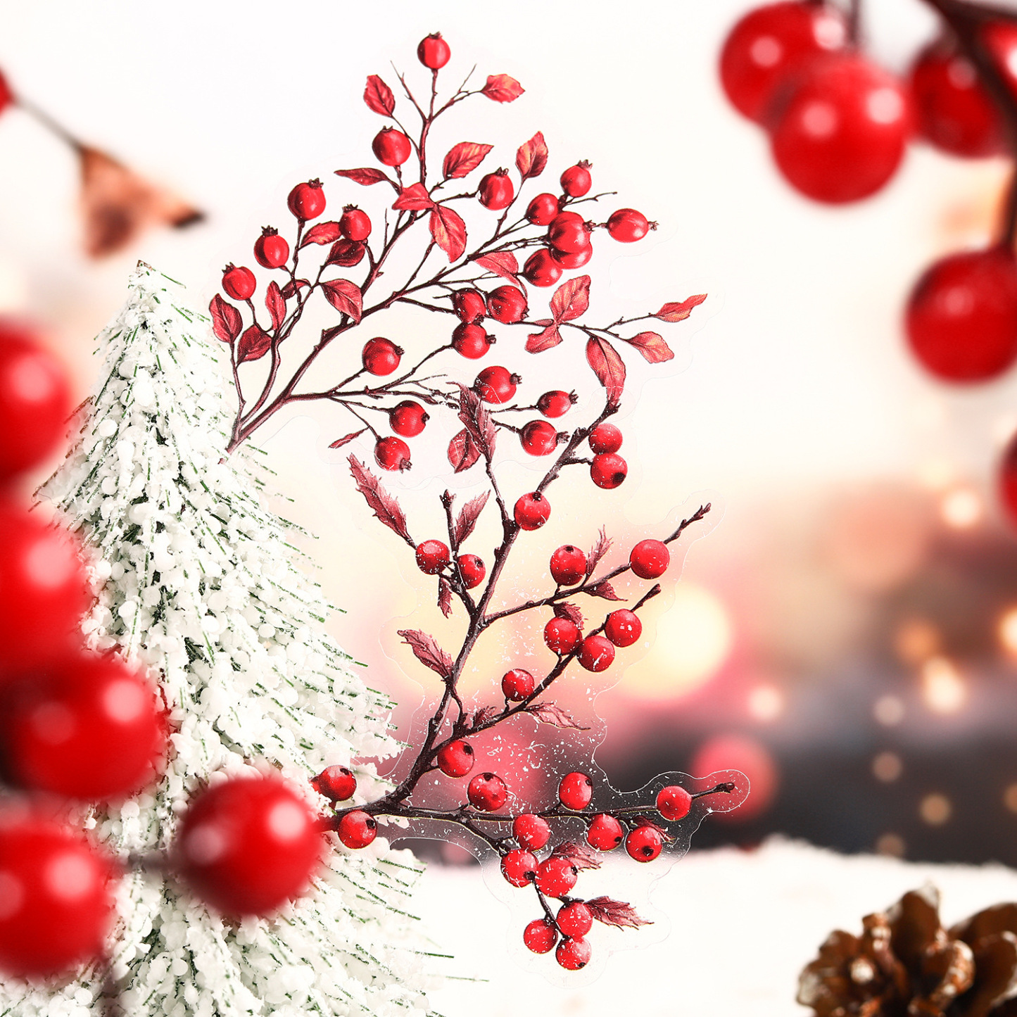 20Pcs/Pack Winter Holly Christmas Tree Flowers Branch Theme Scrapbook PET Stickers