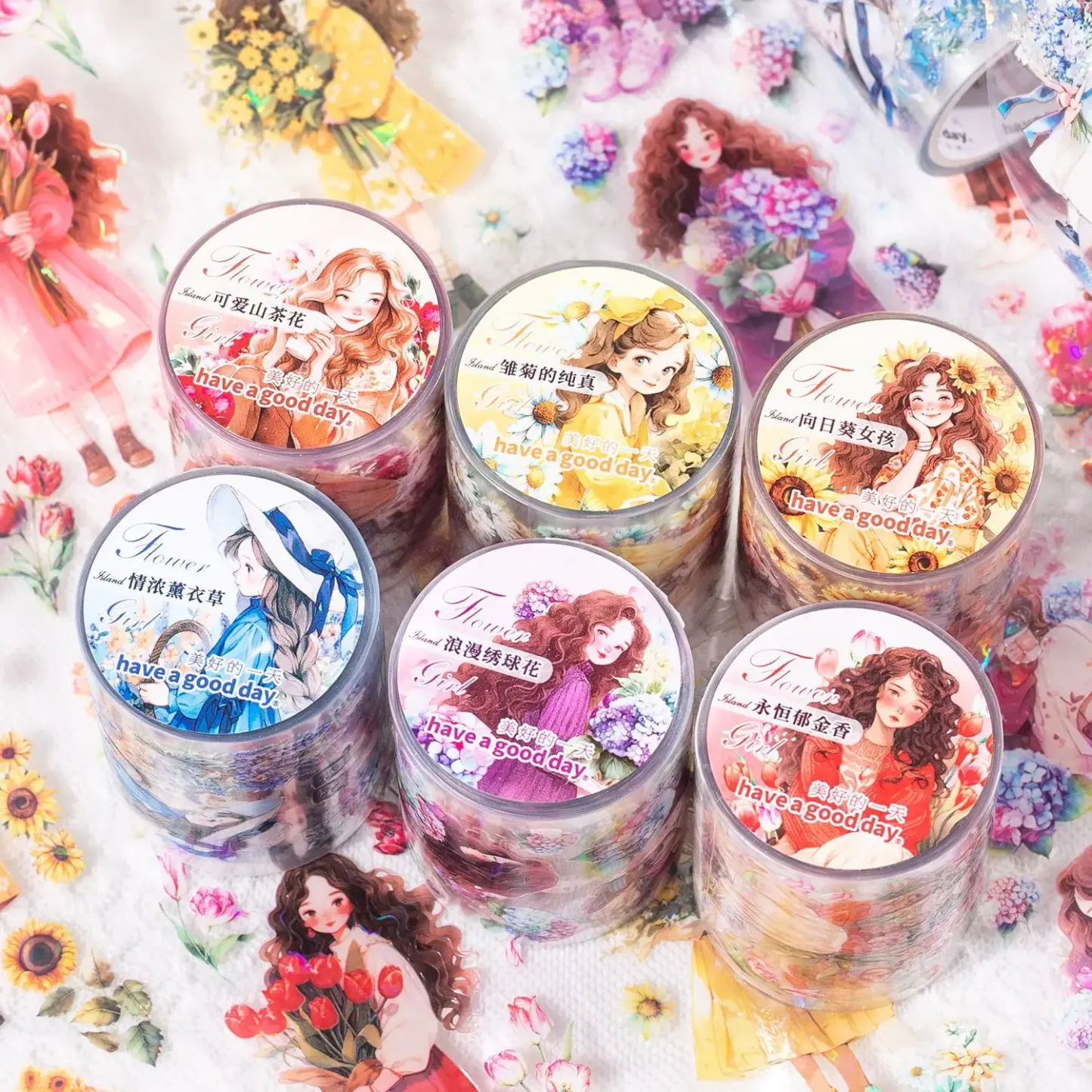 50mm*2m Flower little girl theme Pet tape suitable for scrapbooking journaling art stationery handicraft decoration