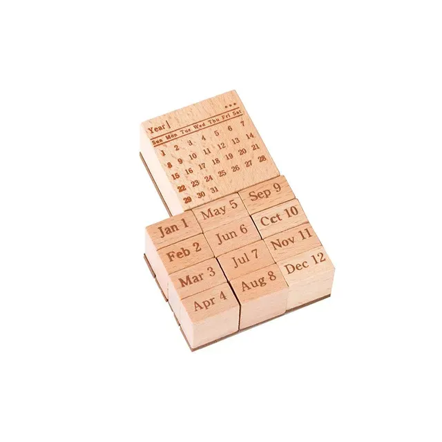 Date week month wooden stamp set