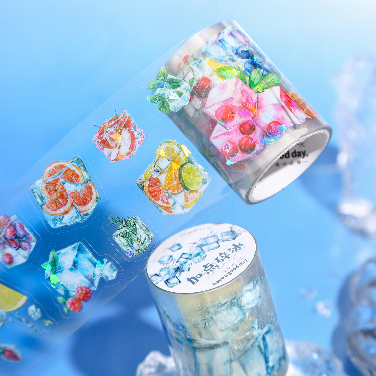 Pre-cut cold drink ice theme shell light PET tape 1.97*78.74 inch