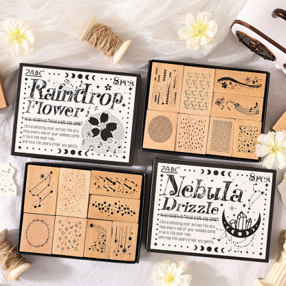 8Pcs/Box Meteor Star Theme Raindrop Theme Wood Stamp Set