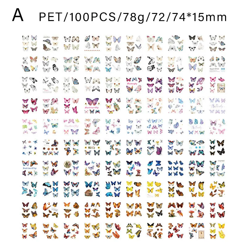 100 PCS Retro Large portion PET Stickers Box