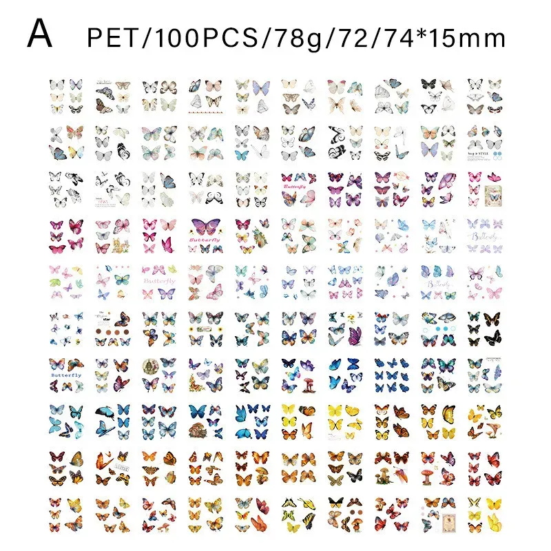 100 PCS Retro Large portion PET Stickers Box