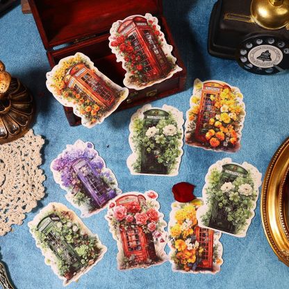 10pcs/pack flower phone booth theme stickers for scrapbook decoration crafts junk journal