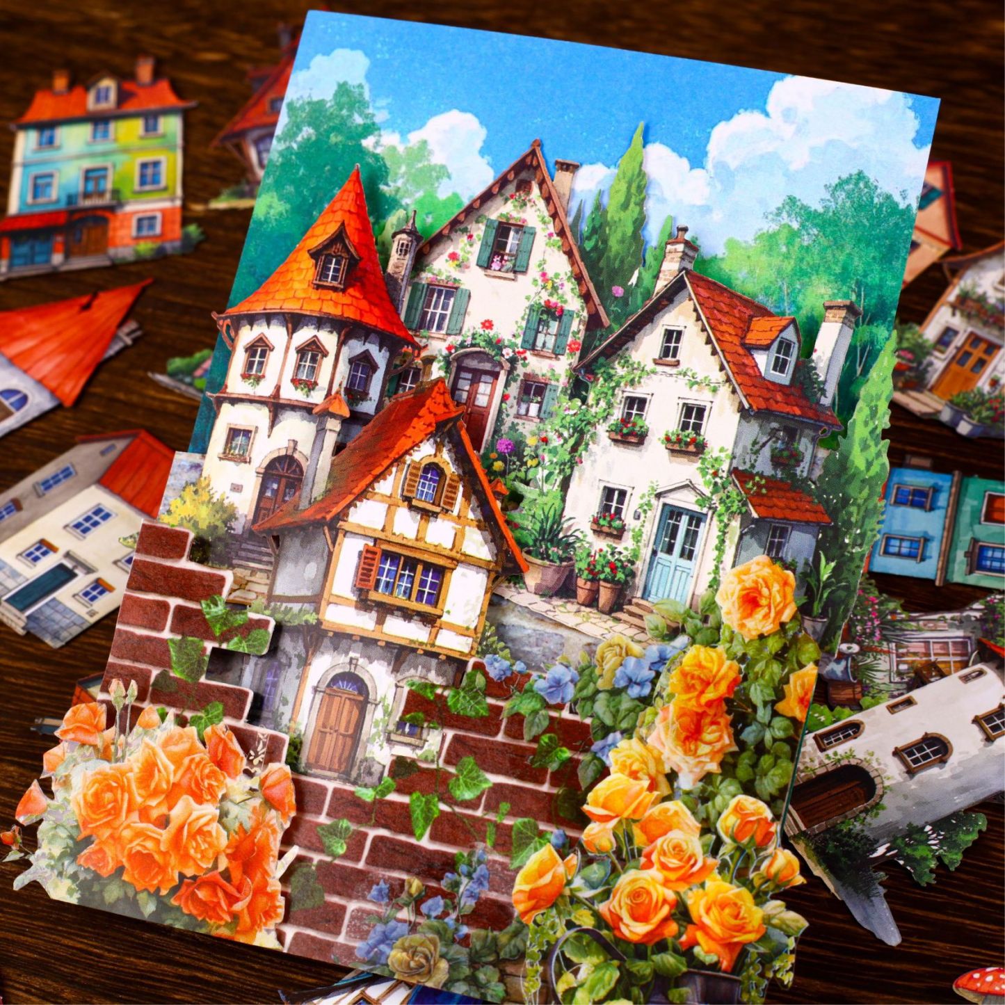 10Pcs/Pack Fairy Tale House Theme Hard Card Sticker