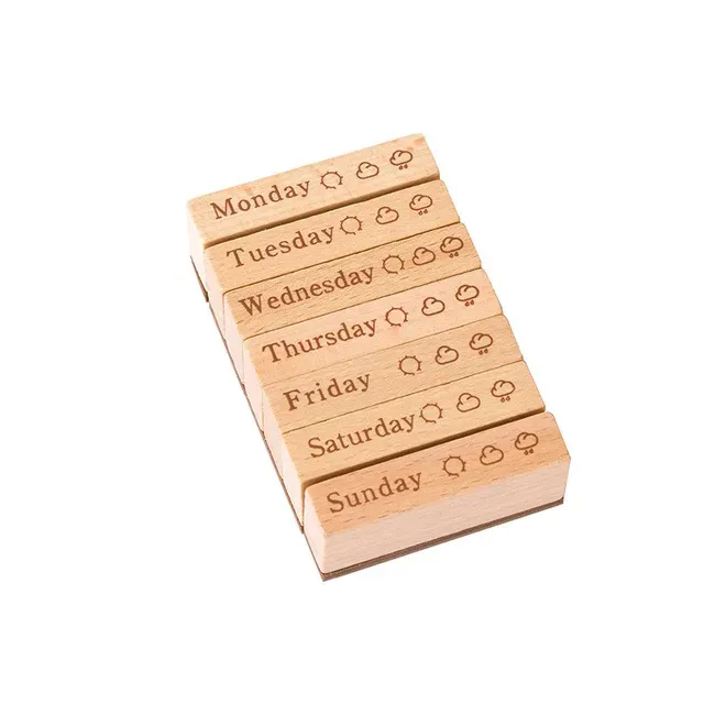 Date week month wooden stamp set