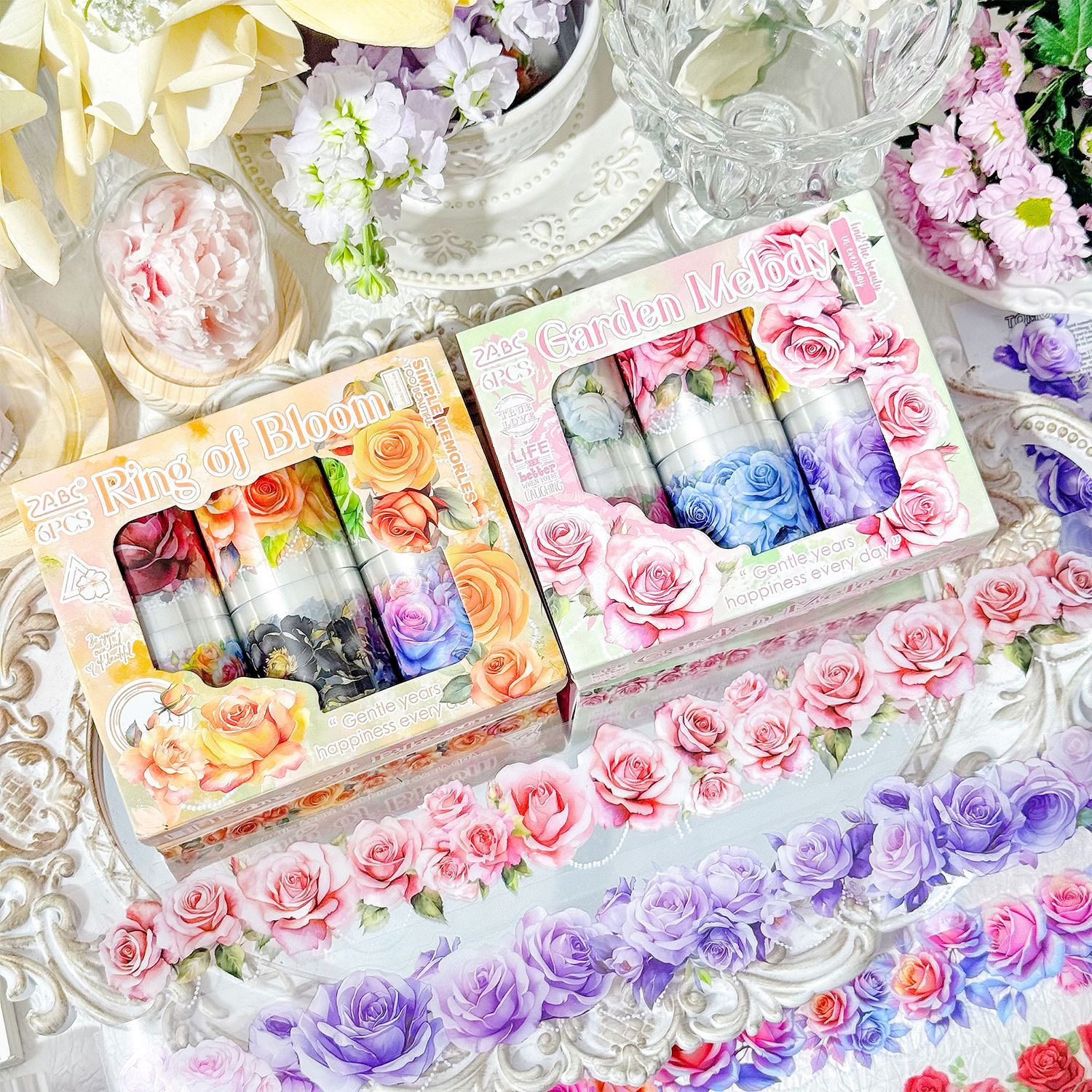 6 rolls floral themed PET tape set 1.97*78.74 inch – JournalTale