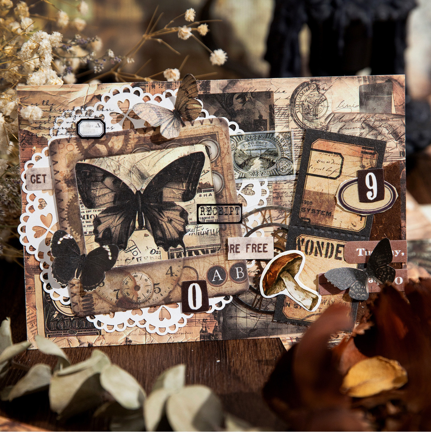 30Pcs/Pack Vintage Tearable Butterfly Landscape Kraft Paper Background Scrapbook Paper