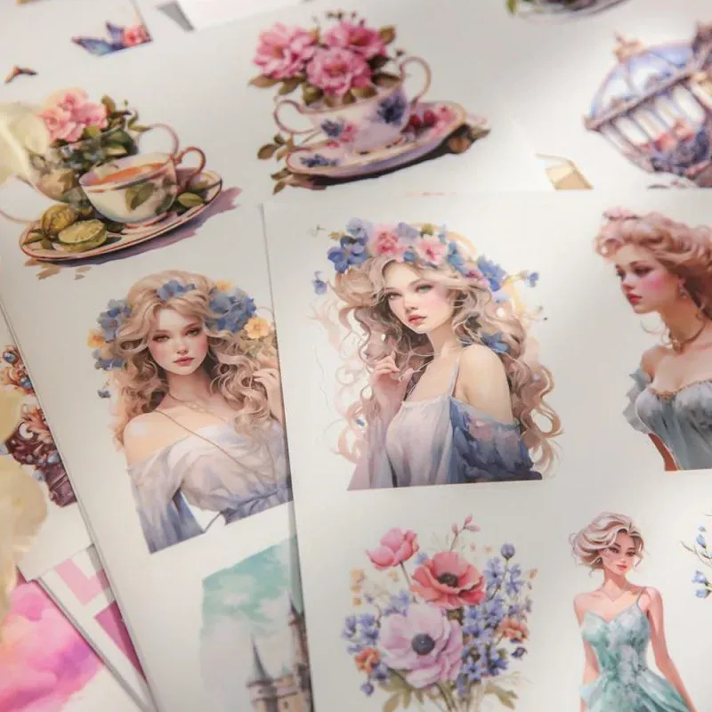 20Pcs illustrated flower, bird and landscape sticker book suitable for scrapbooking, diary and bullet journal