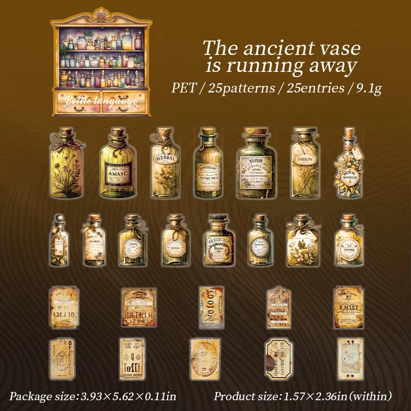 Small bottle or vintage flowers PET sticker