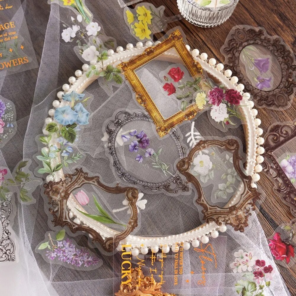 30pcs/pack Light Retro Flower Frame Sticker Pack-JournalTale