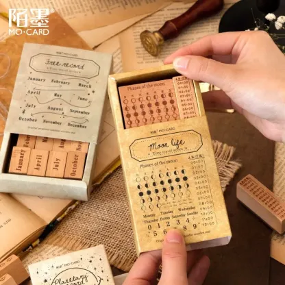 Date week month wooden stamp set