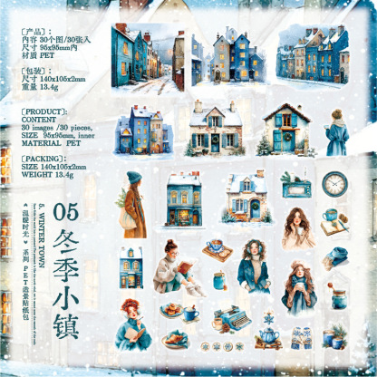 30Pcs Winter Girls Theme PET Stickers